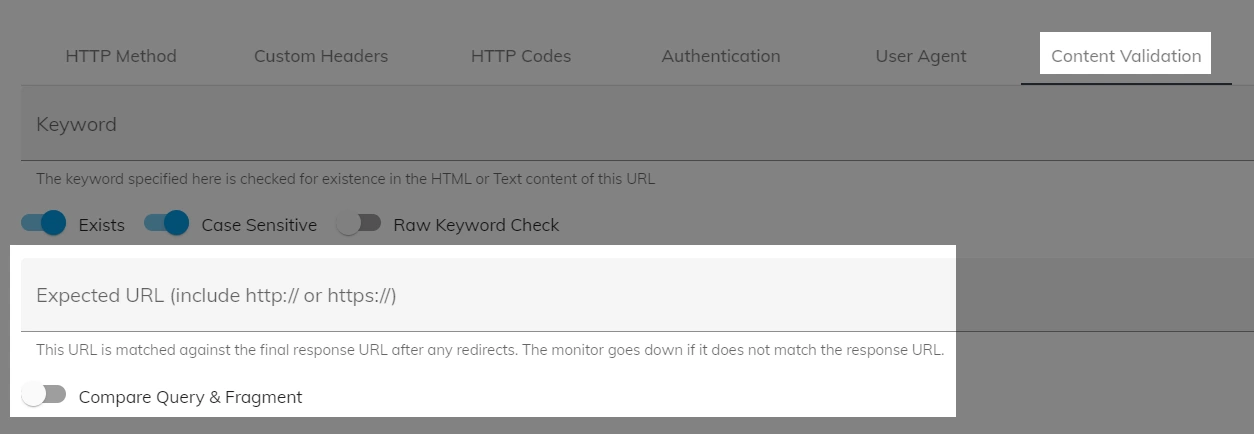 Expected URL Matching in HTTP Monitor
