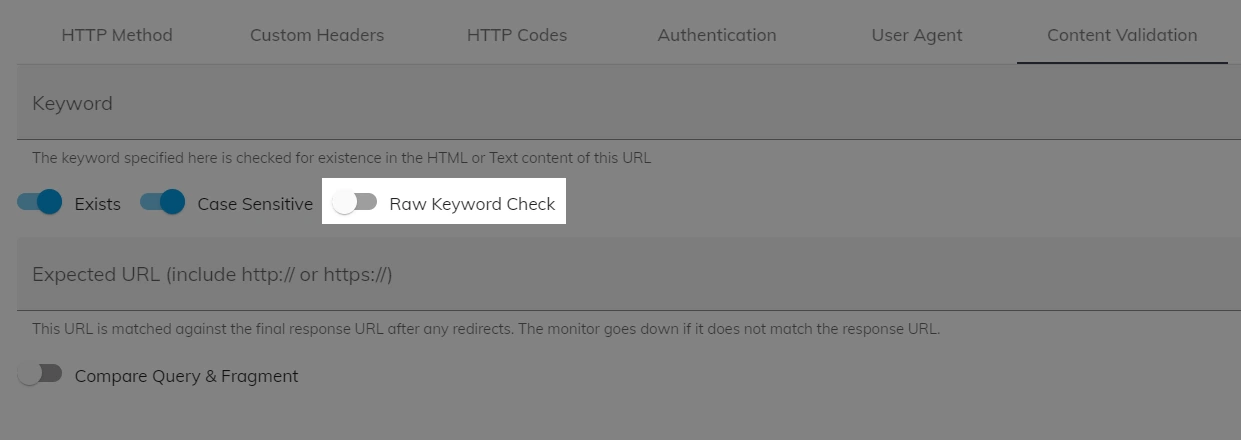 Raw Keyword Check in HTTP Monitor